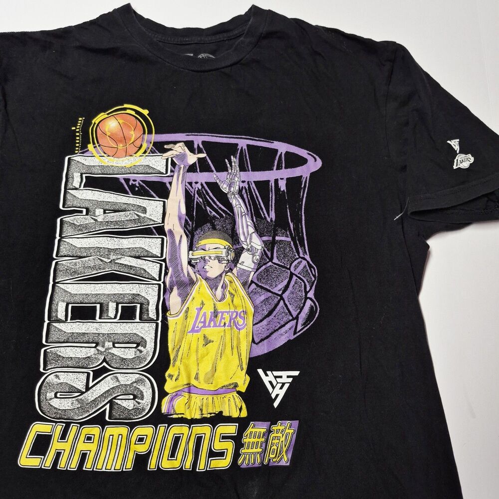 Hypland x NBA Los Angeles Lakers Champions T-Shirt Large Black Anime Cyborg EUC